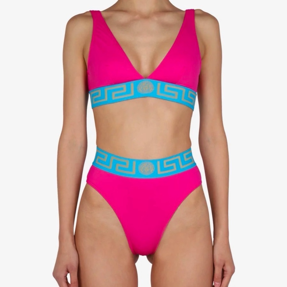 π Versace NWT SET bikini top & bottom or crop top/briefs! Pink & blue both XL 5 - Picture 1 of 9